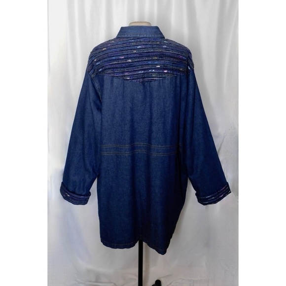 CBO New York Denim Western Barn Duster Coat Boucle Tapestry Pockets Buttons 3X - Picture 6 of 10